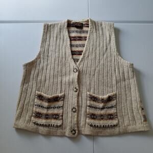 Vintage Eddie Bauer Sweater Vest Womens Large Beige Wool Shetland Fair Isle 90s